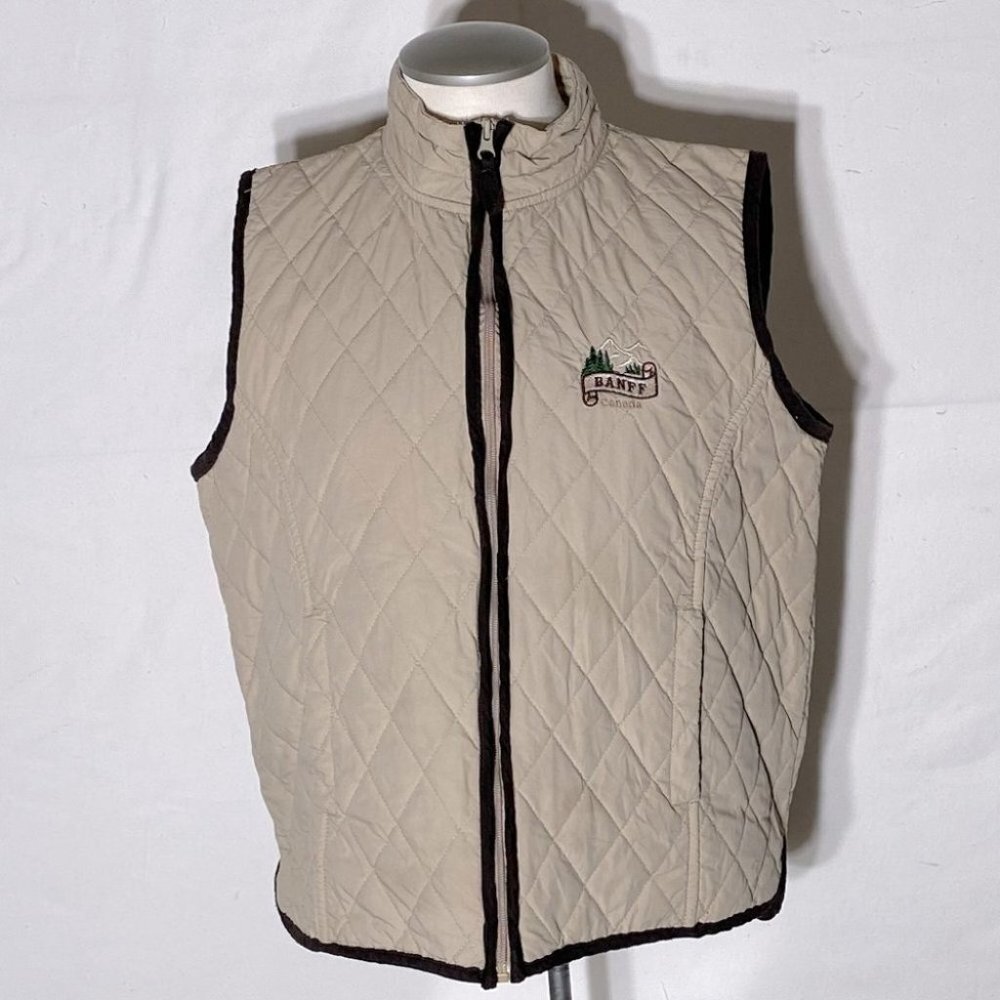 Vintage Banff Beige Quilted Zip Front Vest L Gorpcore Hiking Activewear
